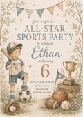 All-Star Sports watercolor birthday invitation