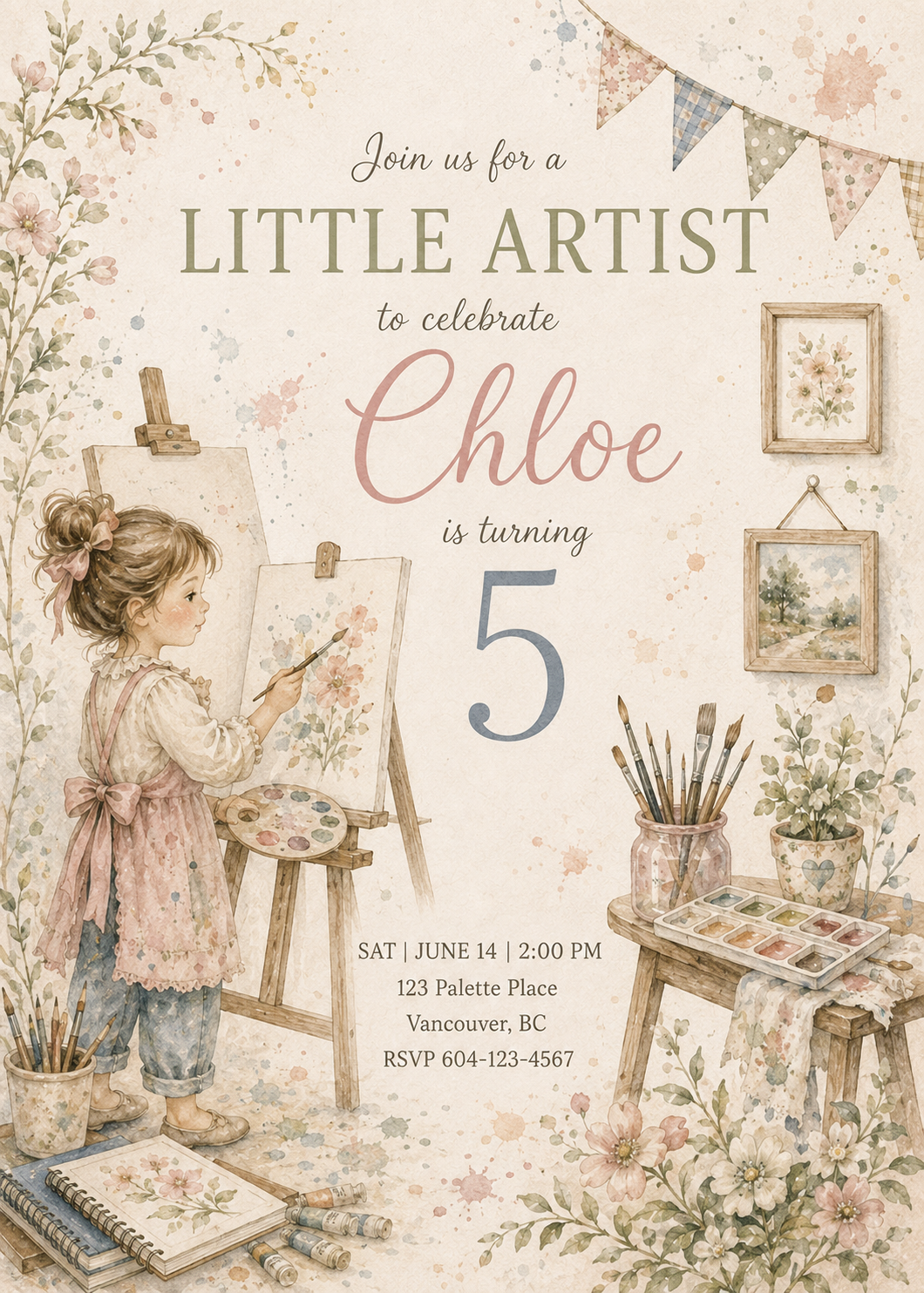 Little Artist watercolor birthday invitation