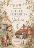 Little Firefighter watercolor birthday invitation