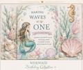 Mermaid birthday invitation in sea-glass aqua, shell pink, pearls and watercolor under-the-sea styling