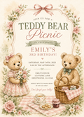Teddy Bear Picnic editable birthday invitation watercolor design