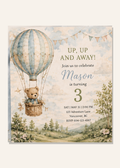 Up Up and Away watercolor hot air balloon birthday invitation