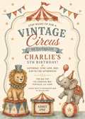 Vintage Circus editable birthday invitation watercolor design